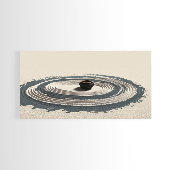 Zen Garden Sand Spiral With Ceramic Pot Minimalist Spiritual Wall Art For Meditation Room Decor Framed Canvas Print