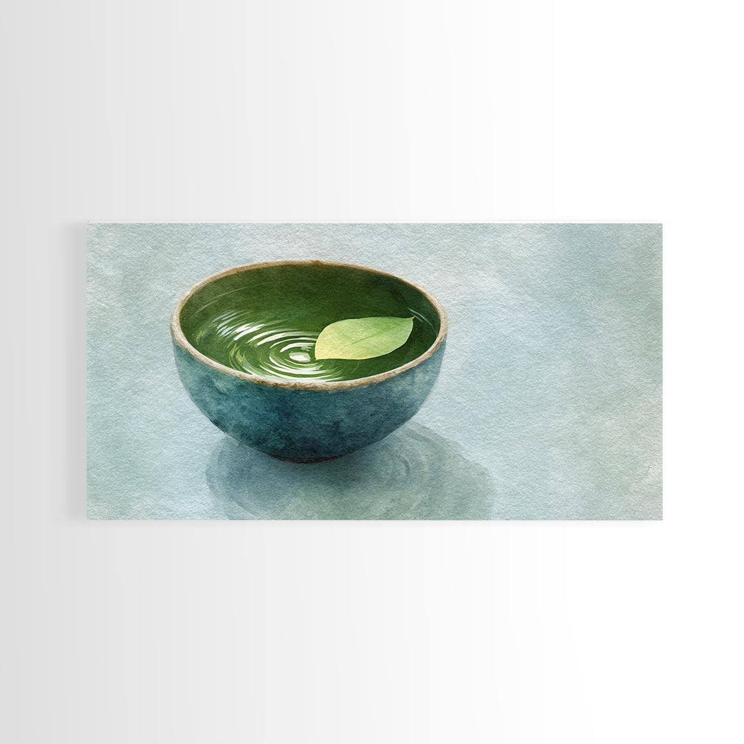 Minimalist Ceramic Bowl With Leaf Floating On Water Art Print For Zen Home Decor Framed Canvas Print