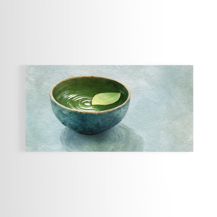 Minimalist Ceramic Bowl With Leaf Floating On Water Art Print For Zen Home Decor Framed Canvas Print