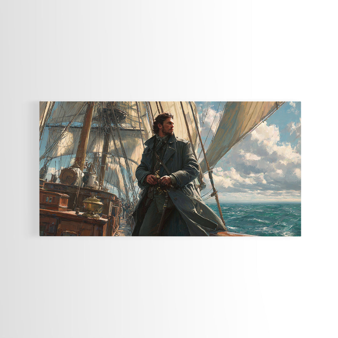 Sailor On Tall Ship At Sea Framed Canvas Print, Nautical Wall Art, Seascape Painting, Coastal Decor, Ocean Wall Art, Gift For Him