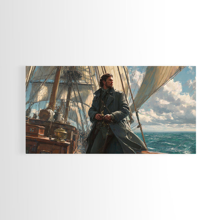 Sailor On Tall Ship At Sea Framed Canvas Print, Nautical Wall Art, Seascape Painting, Coastal Decor, Ocean Wall Art, Gift For Him
