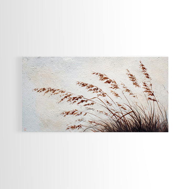 Minimalist Brown Grass Painting On Textured Canvas Print For Rustic Home Decor And Wall Art