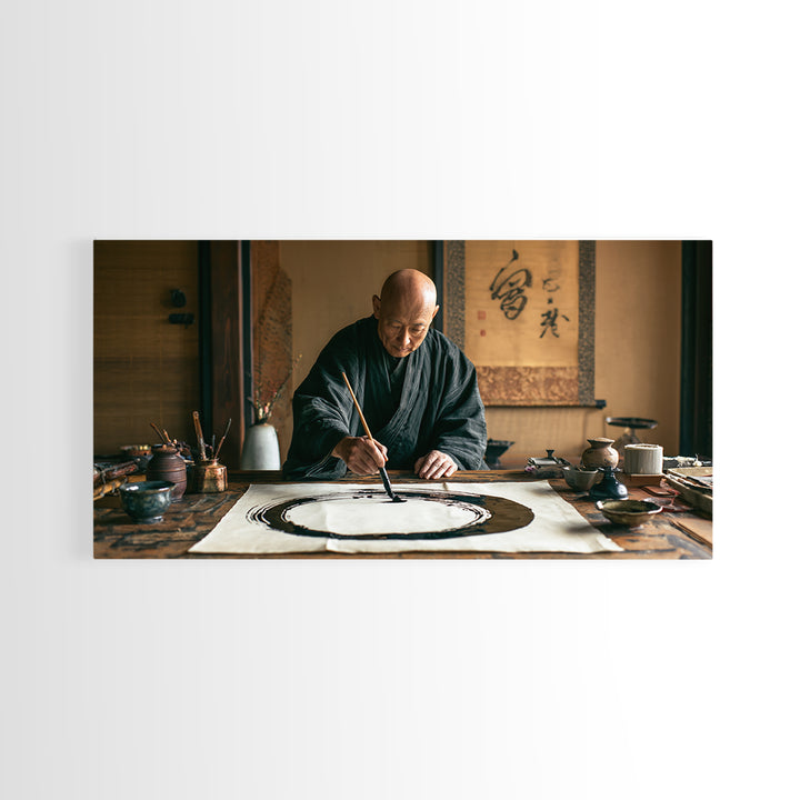 Traditional Japanese Zen Artist Painting Elegant Enso Circle Incalligraphy Studio Framed Canvas Print Wall Art