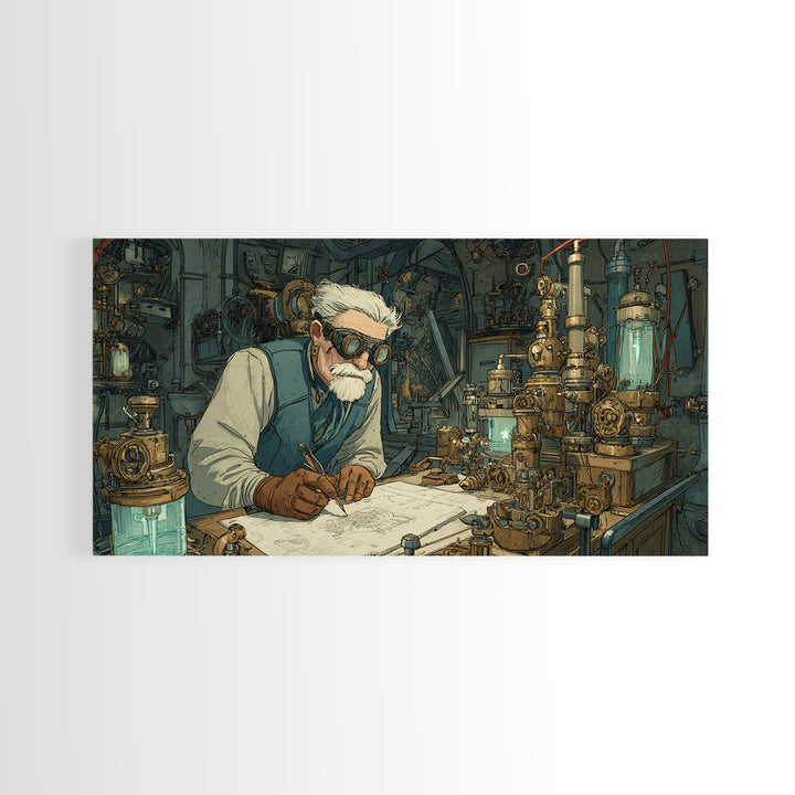 Steampunk Scientist Laboratory Canvas Print, Industrial Wall Art, Futuristic Office Decor, Sci Fi Inventor Gift For Him, Wall Decor