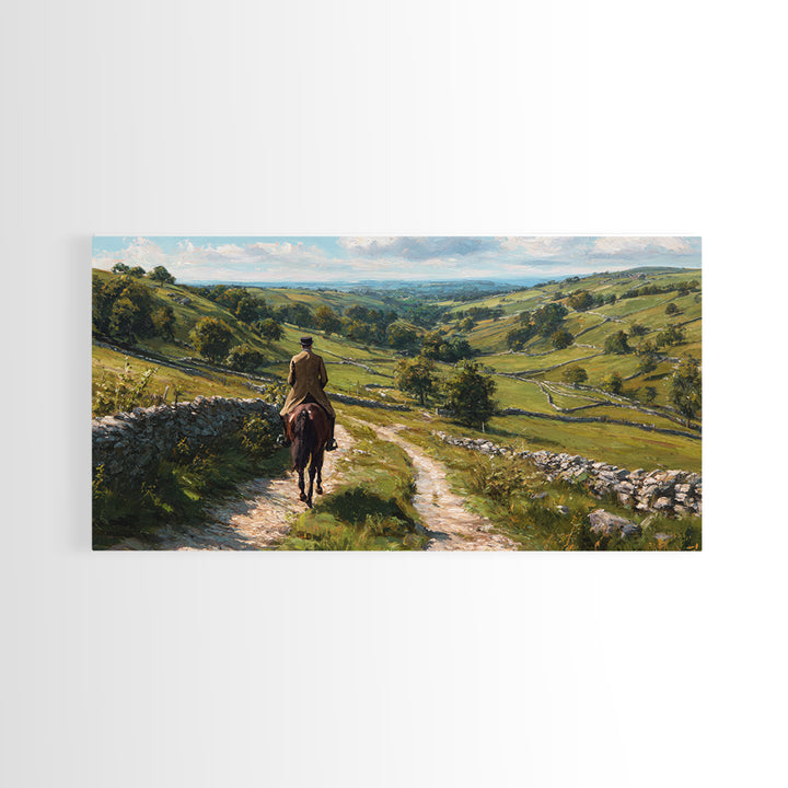 Horseback Rider On Rolling Countryside Path Canvas Print, Landscape Wall Art, Equestrian Decor, Rustic Farmhouse Home Decor Gift