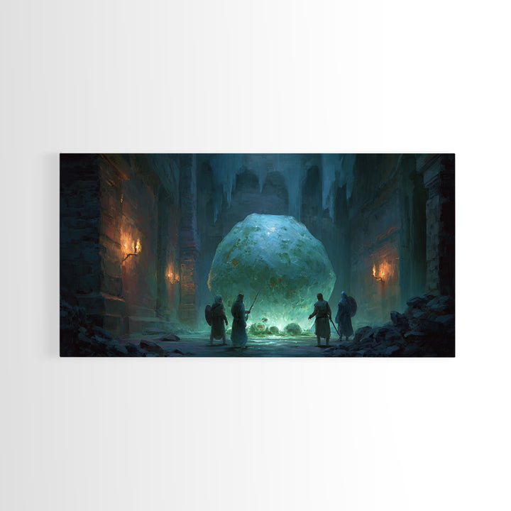 Icy Ruins With Glowing Blue Orb Wall Art, Fantasy Dungeon Landscape, Dark Academia Decor, Dnd Art Print, Gaming Room Art