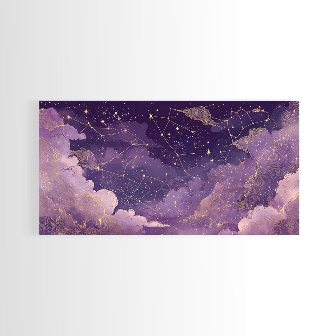 Purple Zodiac Constellation Night Sky Wall Art, Celestial Canvas Print, Astrology Wall Decor, Mystical Bedroom Decor, Gift For Her