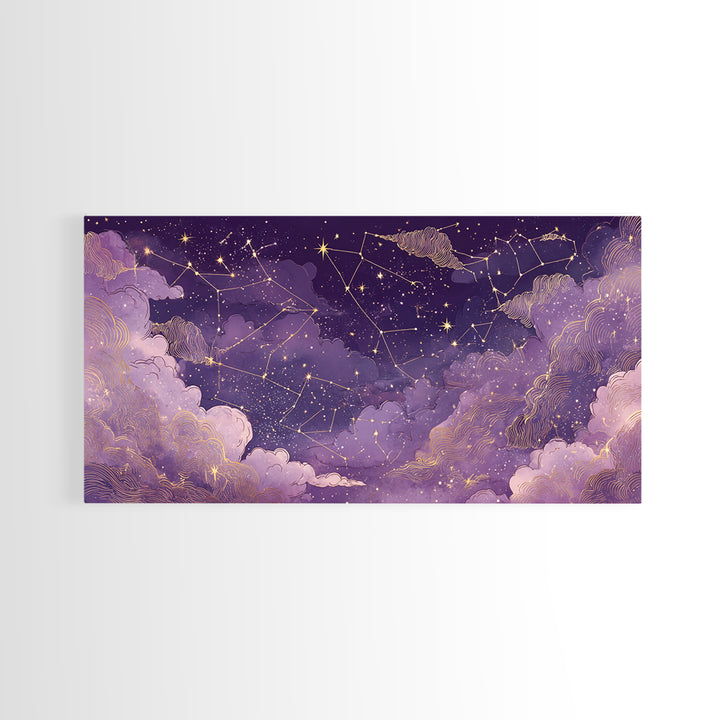 Purple Zodiac Constellation Night Sky Wall Art, Celestial Canvas Print, Astrology Wall Decor, Mystical Bedroom Decor, Gift For Her