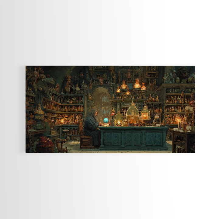 Wizard Alchemy Shop Canvas Print, Dark Academia Wall Art, Fantasy Library Decor, Gothic Apothecary Art Print For Living Room Home Decor