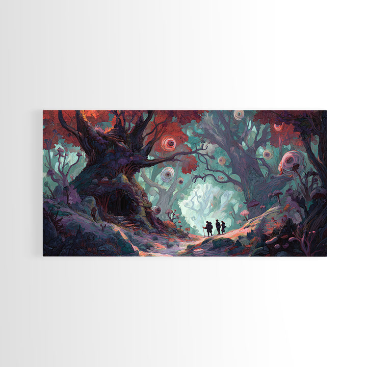 Enchanted Forest Path With Glowing Orbs Wall Art, Fantasy Woodland Canvas Print, Whimsical Fairy Tale Home Decor, Living Room Decor