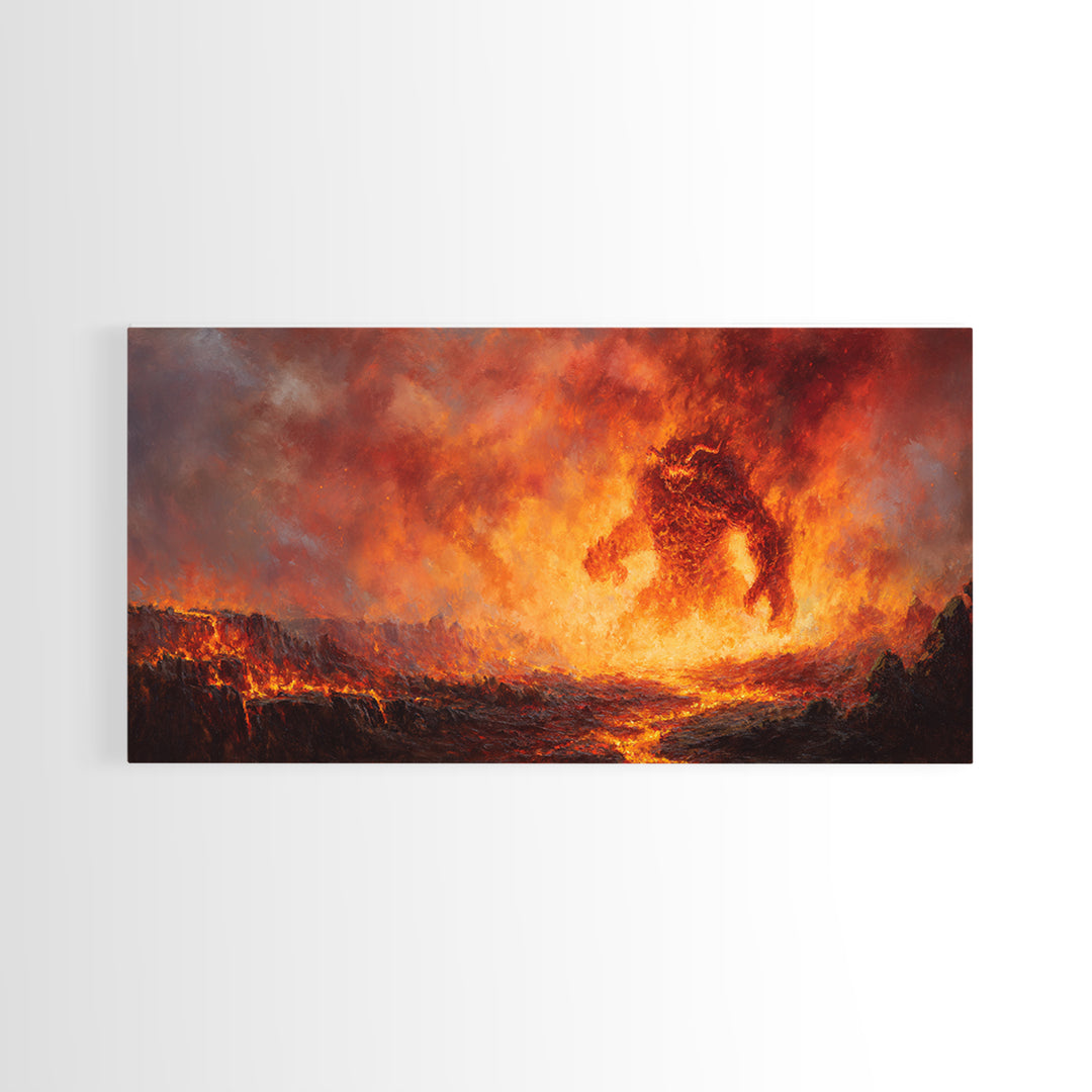 Fiery Lava Titan Fantasy Wall Art, Dark Fantasy Canvas Print, Volcanic Monster Poster, Gaming Room Decor, Gift For Him, Large Art