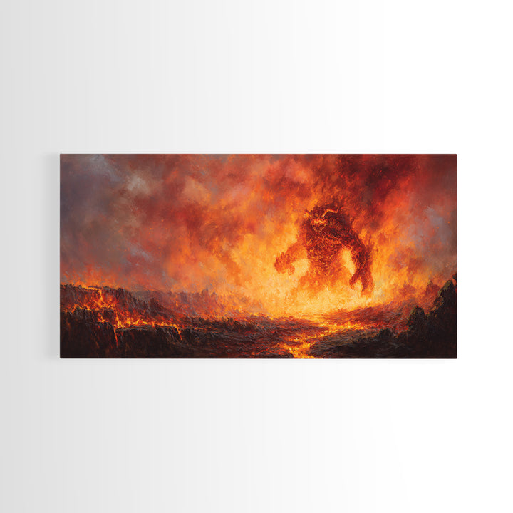Fiery Lava Titan Fantasy Wall Art, Dark Fantasy Canvas Print, Volcanic Monster Poster, Gaming Room Decor, Gift For Him, Large Art