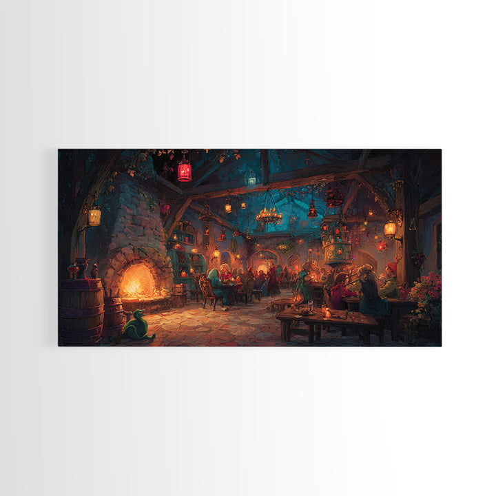Cozy Medieval Tavern Wall Art, Fantasy Inn Canvas Print, Fireplace Pub Decor, Dungeons And Dragons Game Room Gift For Him, Man Cave Decor