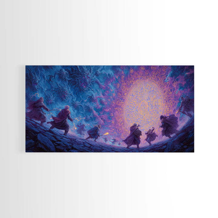 Glowing Magical Portal And Wizards Canvas Print, Dark Fantasy Wall Art For Gaming Room Decor And Mystical Statement Home Decor
