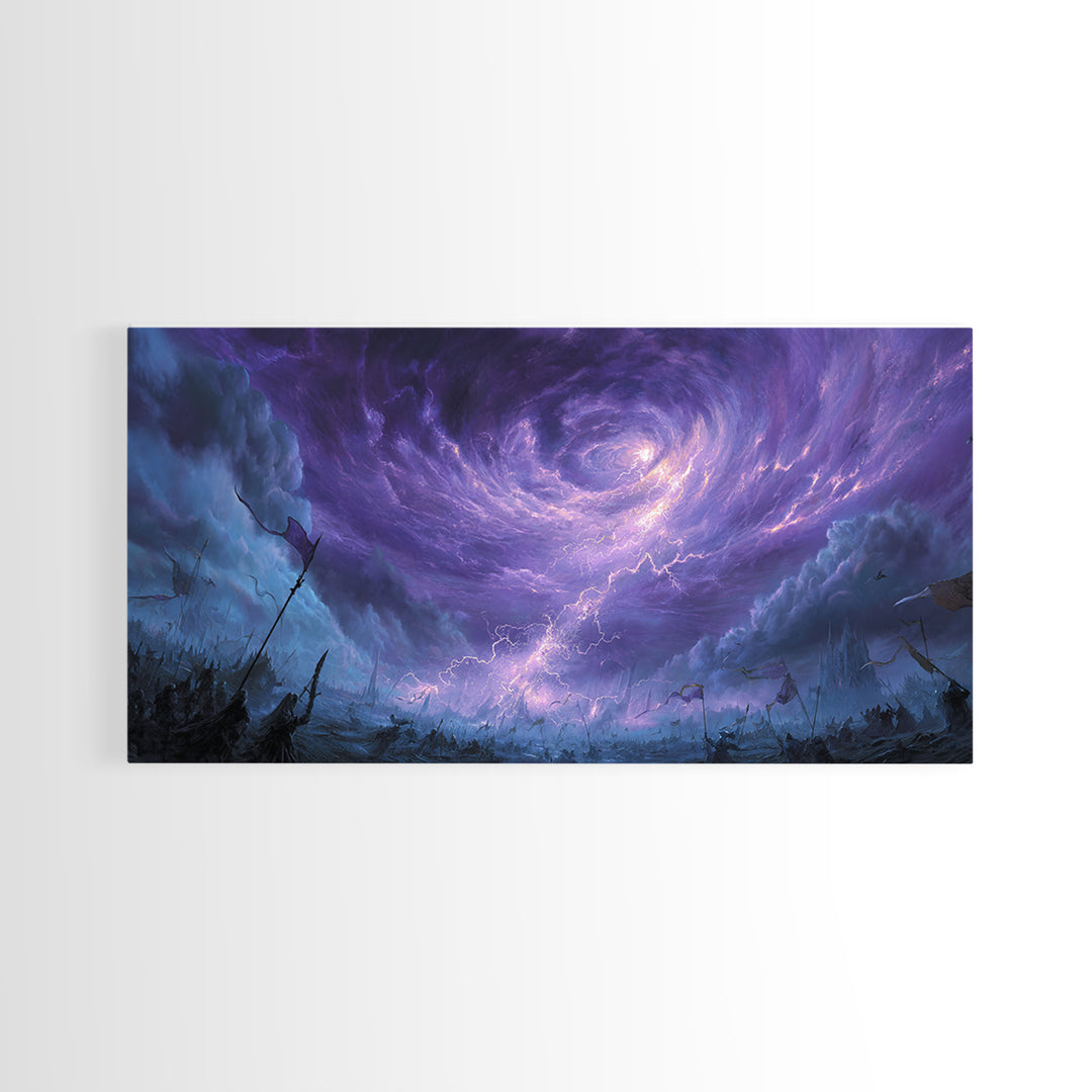 Purple Storm Vortex Canvas Print, Fantasy Sky Wall Art, Dramatic Lightning Landscape, Dark Surreal Decor, Gothic Gift For Him