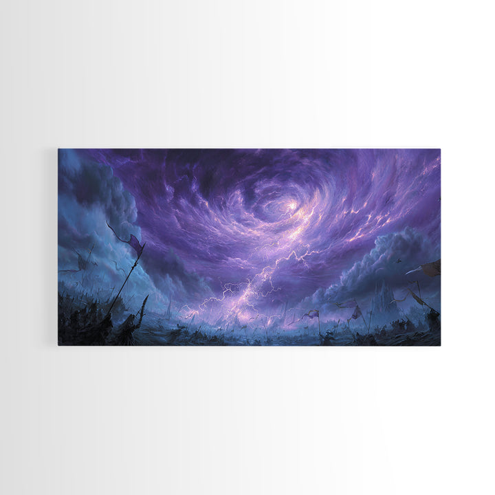 Purple Storm Vortex Canvas Print, Fantasy Sky Wall Art, Dramatic Lightning Landscape, Dark Surreal Decor, Gothic Gift For Him