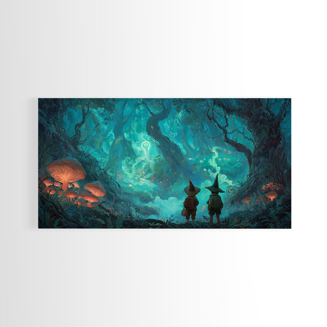 Glowing Mushroom Enchanted Forest Wall Art, Whimsical Fantasy Canvas Print, Magical Woodland Decor, Storybook Nursery Art