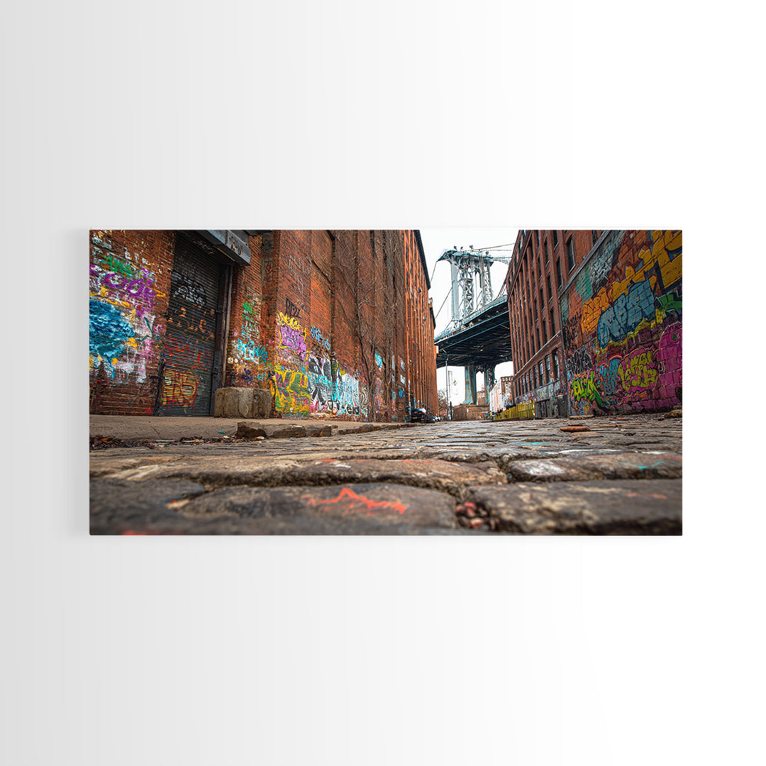 Graffiti Alley By Manhattan Bridge Wall Art, Urban Street Photography Canvas Print, Brooklyn Loft Decor, Industrial City Art