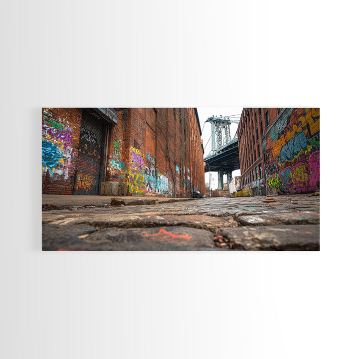 Graffiti Alley By Manhattan Bridge Wall Art, Urban Street Photography Canvas Print, Brooklyn Loft Decor, Industrial City Art
