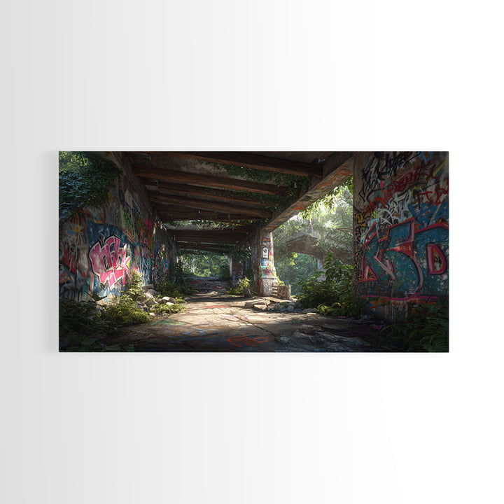 Abandoned Graffiti Underpass Wall Art, Urban Street Art Canvas Print, Industrial Decor, Edgy Office Poster Unique Gift For Him