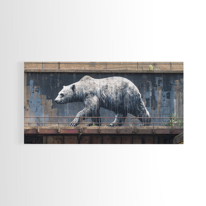 Polar Bear Graffiti On Industrial Concrete Wall Art, Urban Street Art Print, Wildlife Decor, Modern Wall Decor, Animal Lover Gift