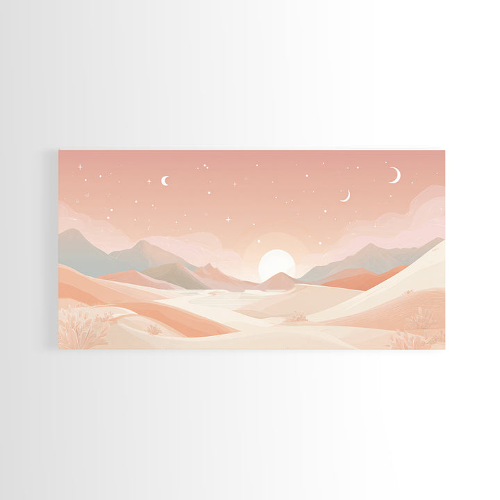 Pastel Desert Sunrise Landscape Canvas Print, Minimalist Mountain Wall Art, Boho Neutral Home Decor For Bedroom And Living Room