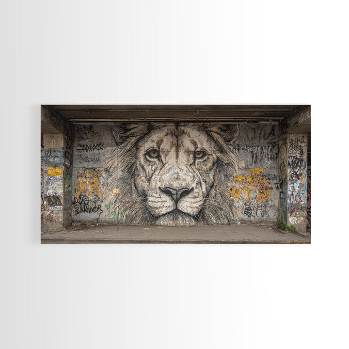 Black And White Lion Graffiti Wall Art, Urban Street Art Mural Print, Big Cat Decor, Masculine Office Decor, Gift For Him