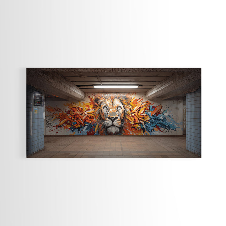 Colorful Graffiti Lion Subway Wall Art, Urban Street Art Canvas Print, Bold Modern Decor, Industrial Loft Statement Art Print