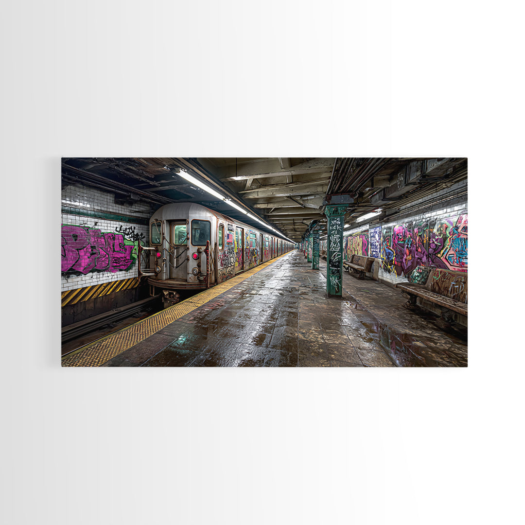 Graffiti Subway Train And Gritty Underground Platform Wall Art, Urban Street Art Print, City Decor, Industrial Home Decor