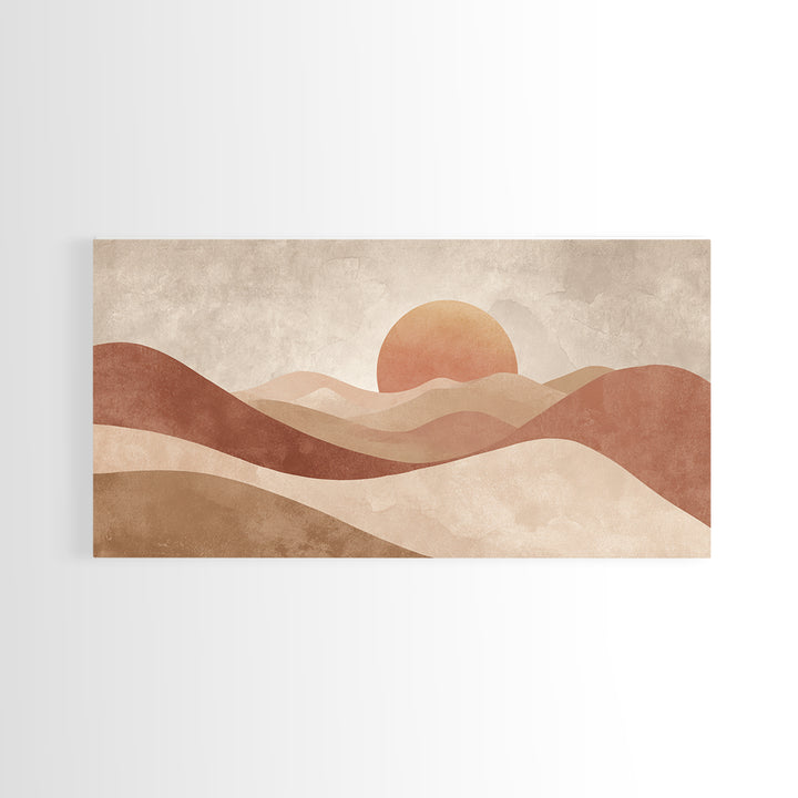 Minimalist Desert Sun And Dunes Canvas Print, Earth Tone Wall Art, Neutral Landscape Decor, Large Boho Living Room Art Print