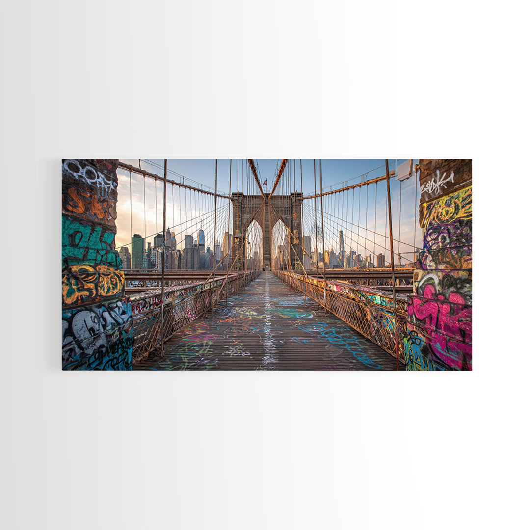 Brooklyn Bridge Graffiti Wall Art, New York City Canvas Print, Urban Street Art Decor, Industrial Loft Travel Poster Print