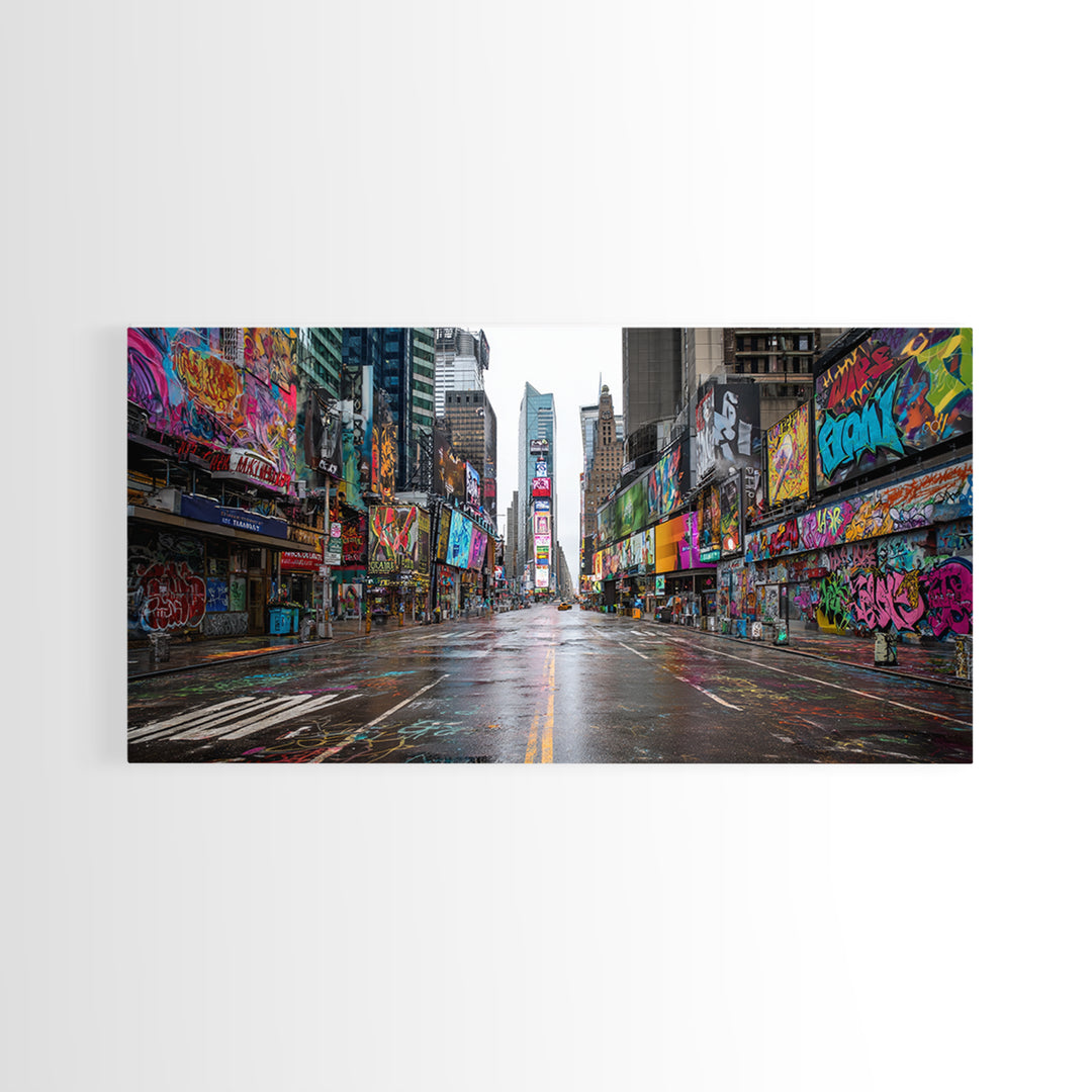 Rainy Neon Graffiti City Street Wall Art, Urban Canvas Print, New York Poster, Street Art Decor, Modern Office Decor, Gift For Him