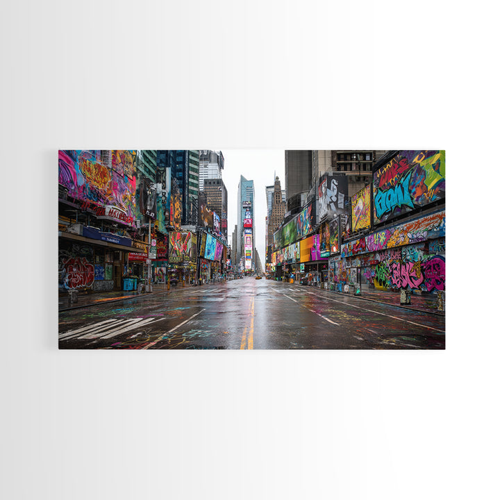 Rainy Neon Graffiti City Street Wall Art, Urban Canvas Print, New York Poster, Street Art Decor, Modern Office Decor, Gift For Him