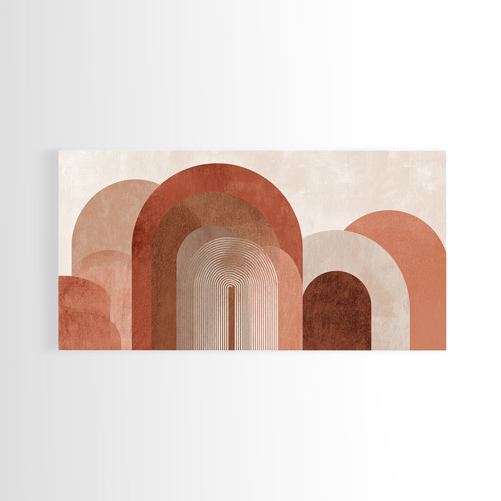 Terracotta Abstract Arches Framed Canvas Print, Mid Century Modern Wall Art, Neutral Boho Decor, Large Statement Artwork