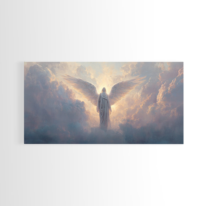 Radiant Angel In Heavenly Clouds Canvas Print, Celestial Christian Wall Art, Spiritual Home Decor, Bereavement Gift For Her