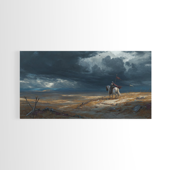 Lone Western Rider Storm Landscape Wall Art, Moody Prairie Horse Canvas, Rustic Cowboy Decor, Dramatic Frontier Print, Gift