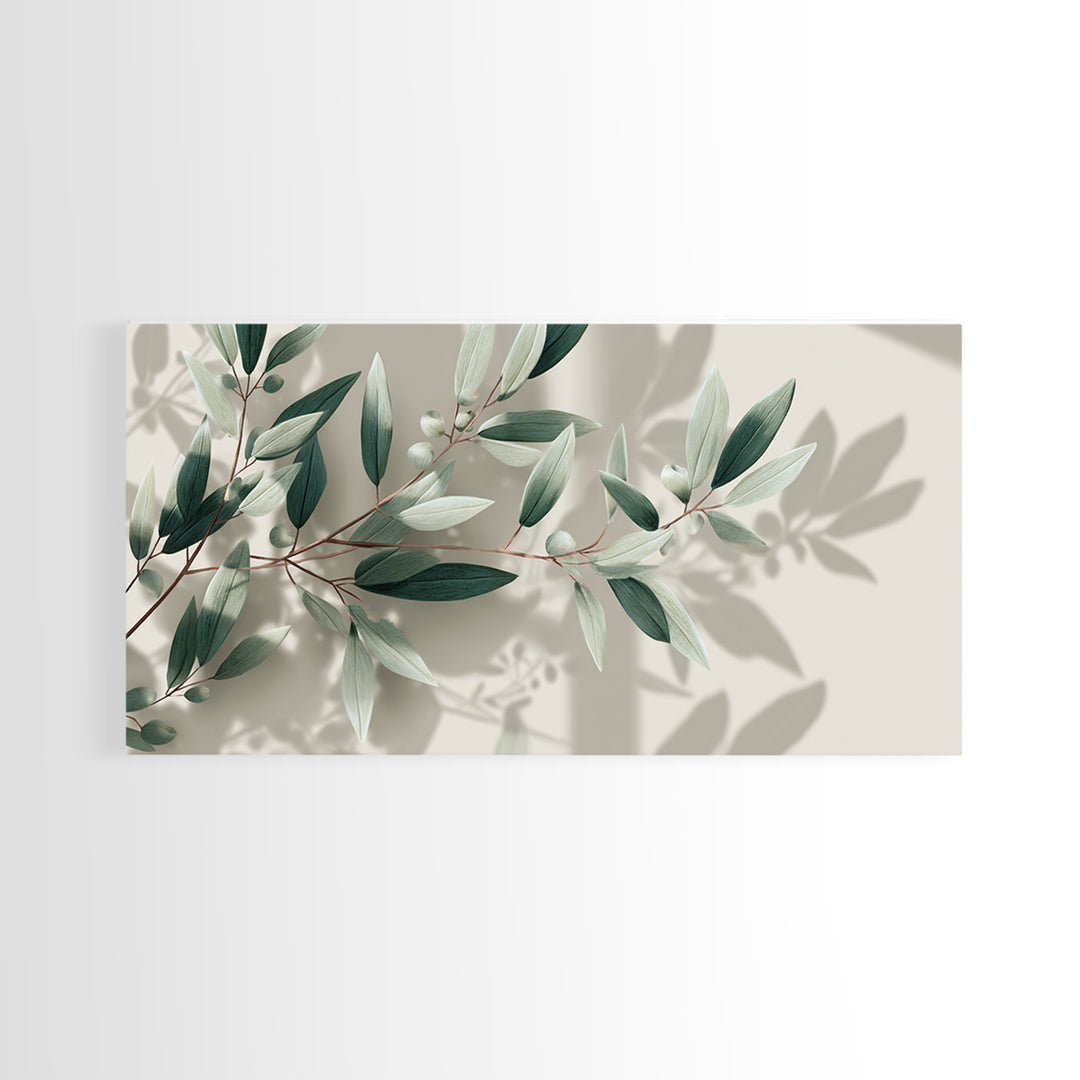 Olive Branch Botanical Canvas Print, Sage Green Wall Art, Minimalist Nature Decor, Calming Japandi Living Room Framed Art