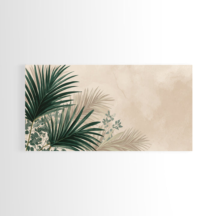 Large Tropical Palm Leaves Canvas Print, Neutral Botanical Wall Art, Coastal Boho Decor, Modern Green Living Room Art Print