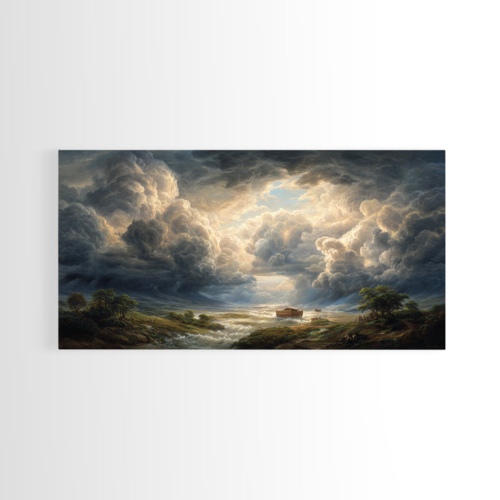 Storm Clouds Over Flooded Valley Canvas Print, Dramatic Landscape Art, Moody Wall Decor, Biblical Nature Home Decor, Housewarming Gift