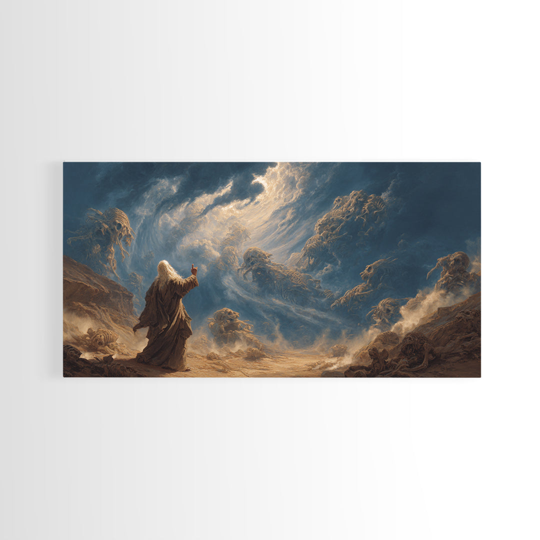 Mystic Prophet Storm Spirits Wall Art, Dark Fantasy Canvas Print, Surreal Landscape, Dramatic Office Decor, Unique Gift Idea