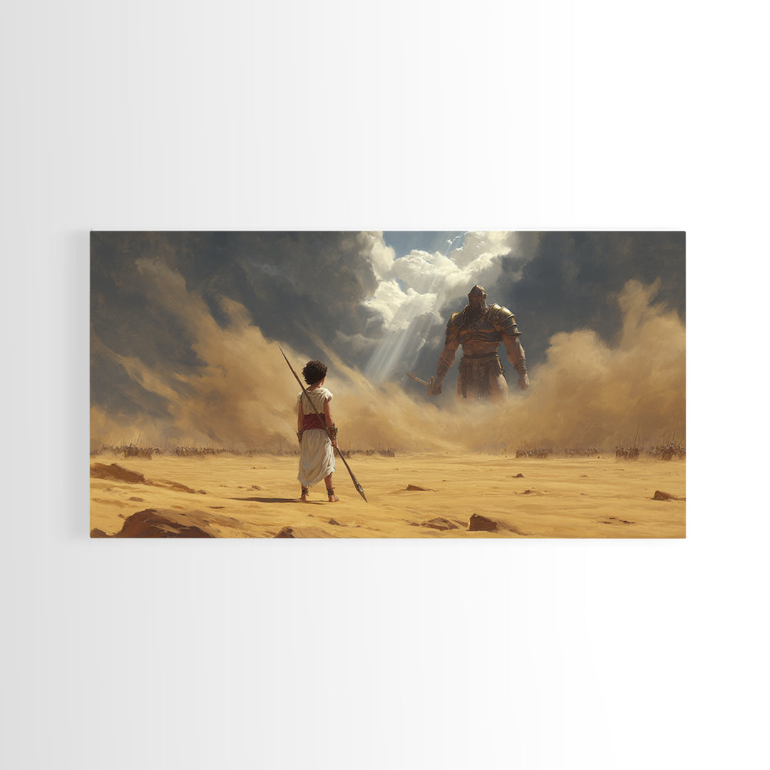 Young Warrior Facing Desert Giant Wall Art, Epic Biblical Fantasy Canvas Print, Courage Painting For Boys Room And Office Decor