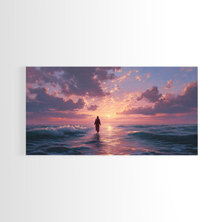 Solitary Figure In Ocean Sunset Waves Wall Art, Seascape Canvas Print, Coastal Decor, Romantic Bedroom Art, Gift For Her