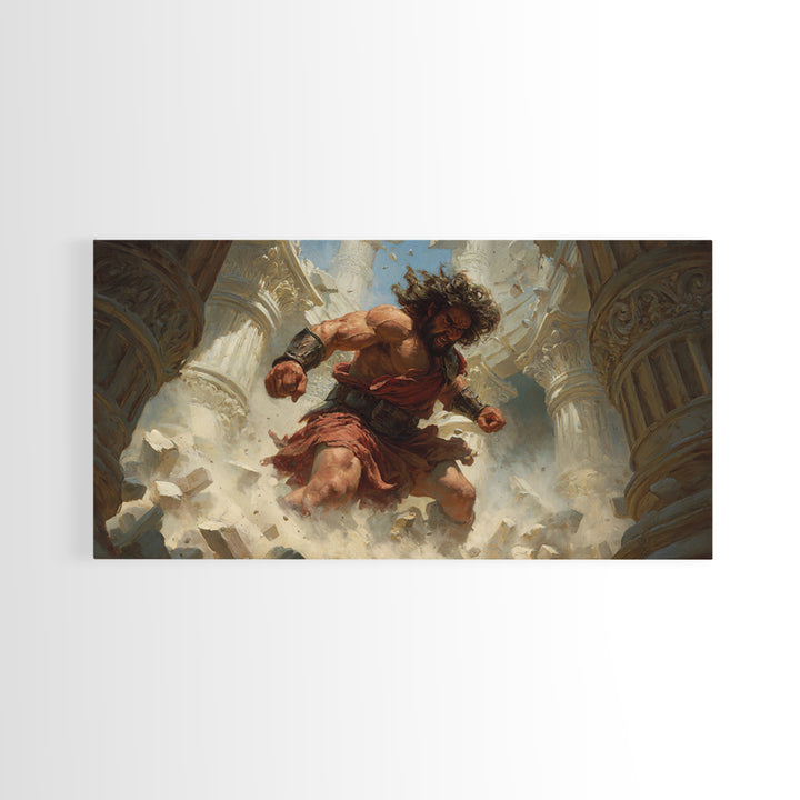 Raging Titan Among Ruined Columns Framed Canvas Print, Mythological Art, Greek Fantasy Wall Art, Dramatic Home Decor, Statement Artwork