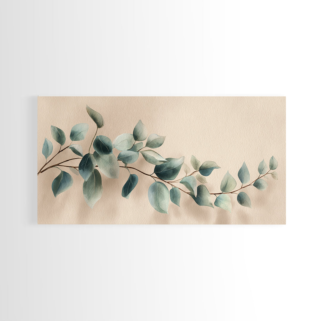 Soft Eucalyptus Branch Canvas Print, Blue Green Botanical Wall Art, Neutral Home Decor, Bedroom Wall Art, Modern Living Room Art