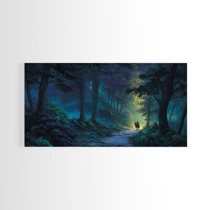 Moonlit Enchanted Forest Canvas Print, Fantasy Landscape Wall Art, Mystical Woodland Decor, Dark Fairy Tale Art Print Gift