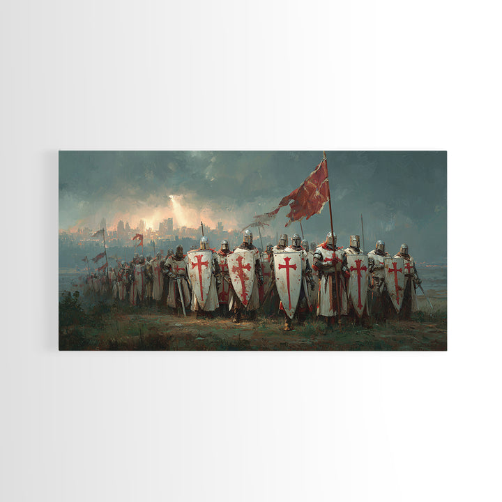 Medieval Knights Templar Army Wall Art, Crusader Framed Canvas Print, Historical Painting, Man Cave Decor, Unique Gift For Him