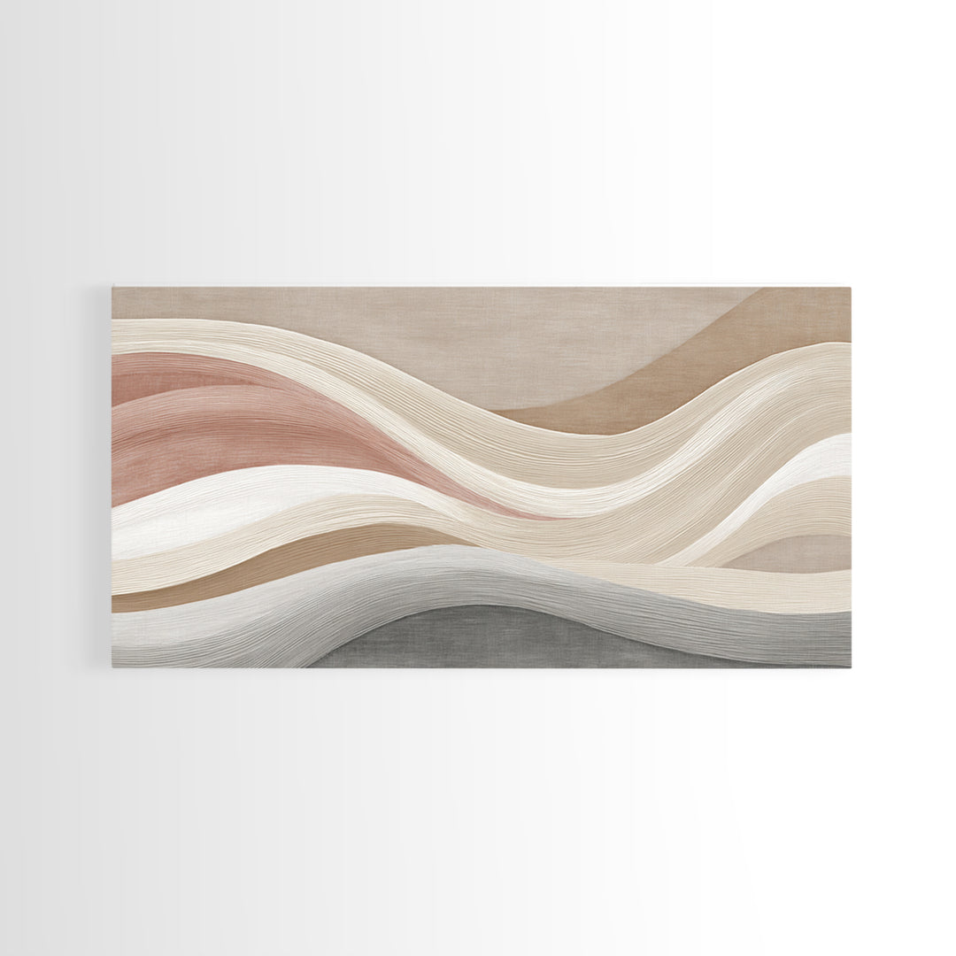Neutral Wavy Abstract Wall Art, Terracotta Taupe Lines, Minimalist Canvas Print, Modern Living Room Decor, Above Sofa Art