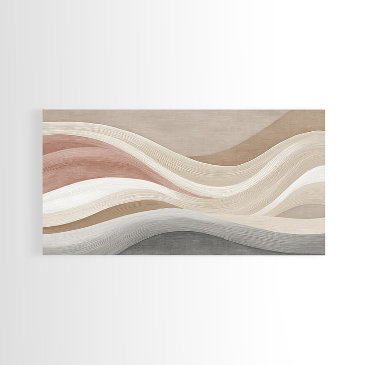 Neutral Wavy Abstract Wall Art, Terracotta Taupe Lines, Minimalist Canvas Print, Modern Living Room Decor, Above Sofa Art
