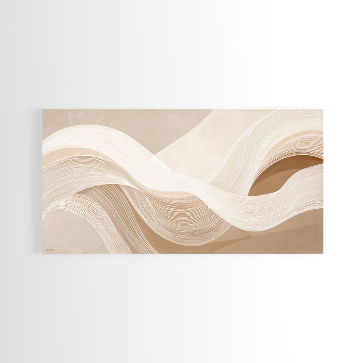Cream Topographic Wave Framed Canvas Print, Beige Abstract Wall Art, Organic Modern Decor, Neutral Living Room Wall Decor