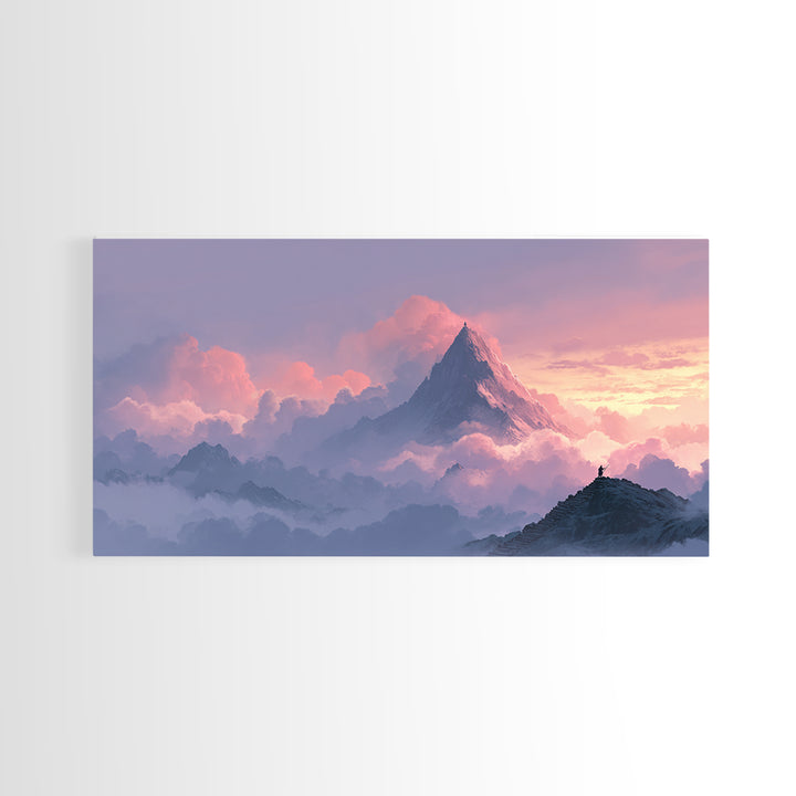 Pink Cloud Mountain Summit Canvas Print, Fantasy Landscape Wall Art, Nature Wall Decor, Adventure Art, Calming Bedroom Decor